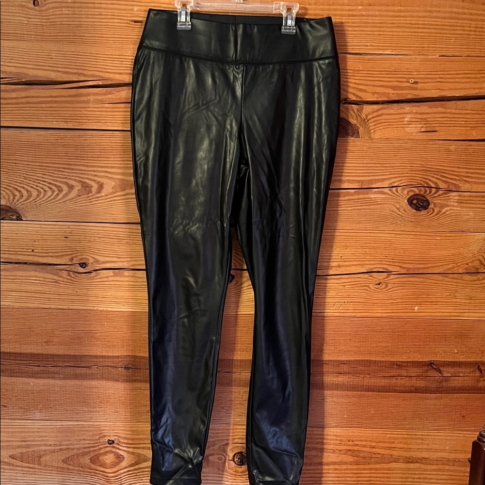 INC International Concepts Black Faux Leather Straight Leg Pants